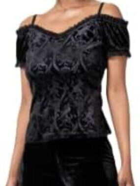 Killstar Madamoiselle Bardot Top Black Velvet XXL